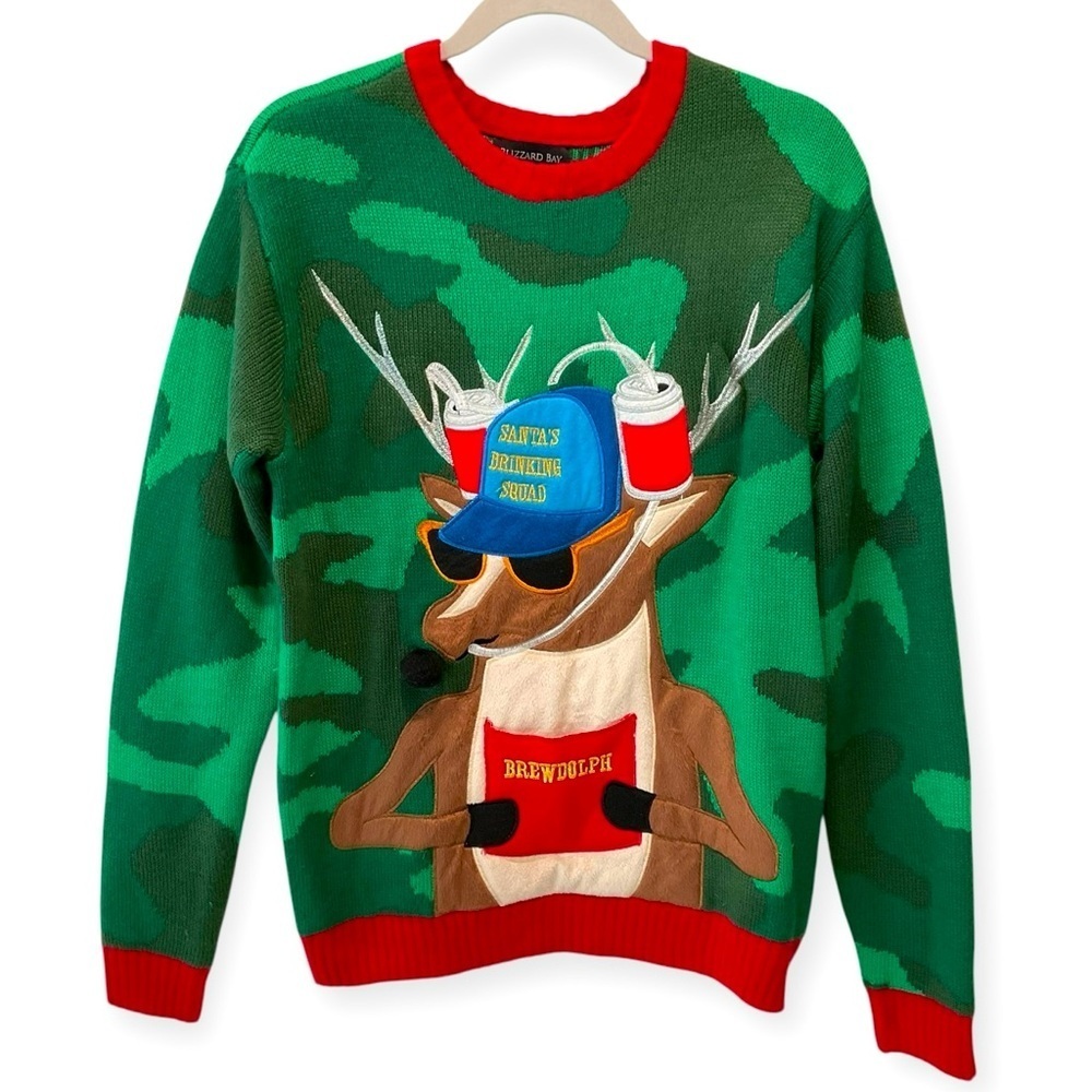 Ugly Christmas Sweater Pocket Size Medium Reindeer Beer Pocket Camouflage Unisex